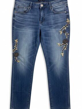 White House Black Market Embroidered Floral Girlfriend Jeans Size 8